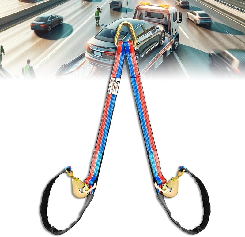 FITHOIST V-Bridle Tow Strap(Red&Blue) 2" x 6' with Snap Hooks, Cordura Sleeve, and Axle Straps, D-Ring for Enhanced Stability, Recovery Strap 5500lbs Load for Car Towing, Rollback, Flatbed, Tow Truck - Image 1